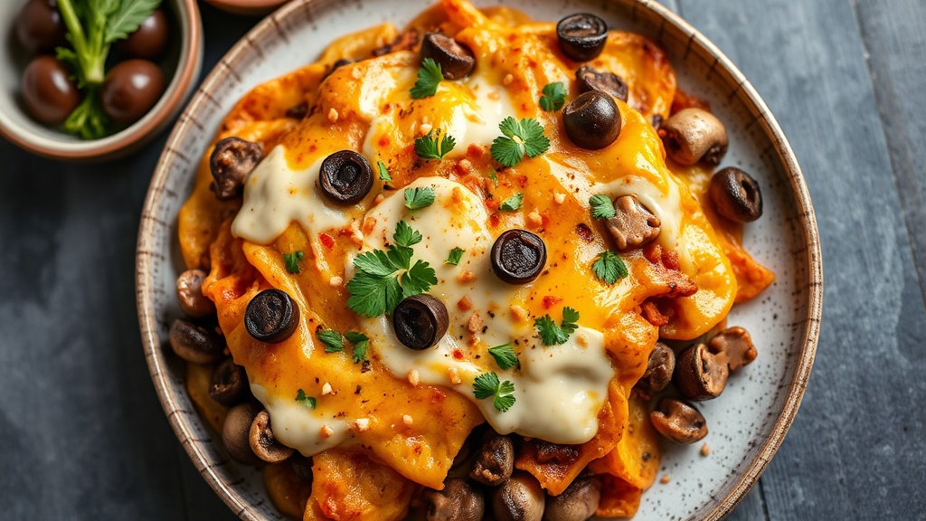 Mushroom and Black Olive Taco Bake