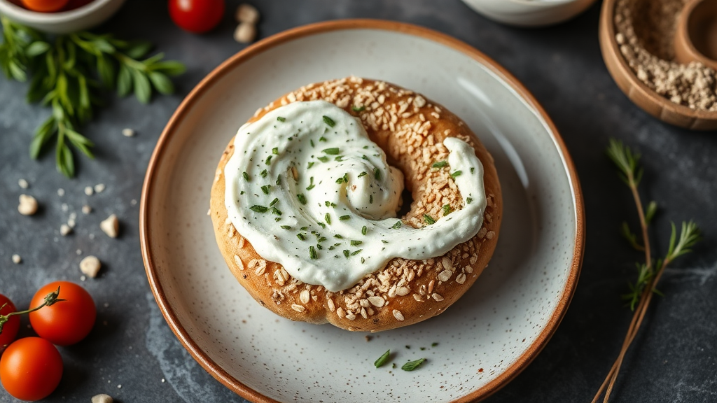 Oat Flour Bagel with Herbed Cream Cheese Spread