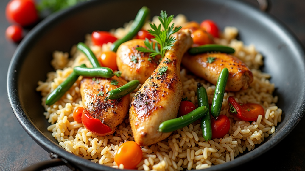 One-Pan Chicken and Rice with Peppers and Green Beans