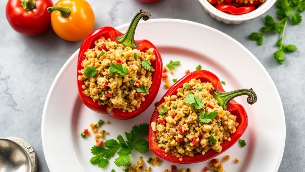 Onion Chicken Quinoa Stuffed Peppers