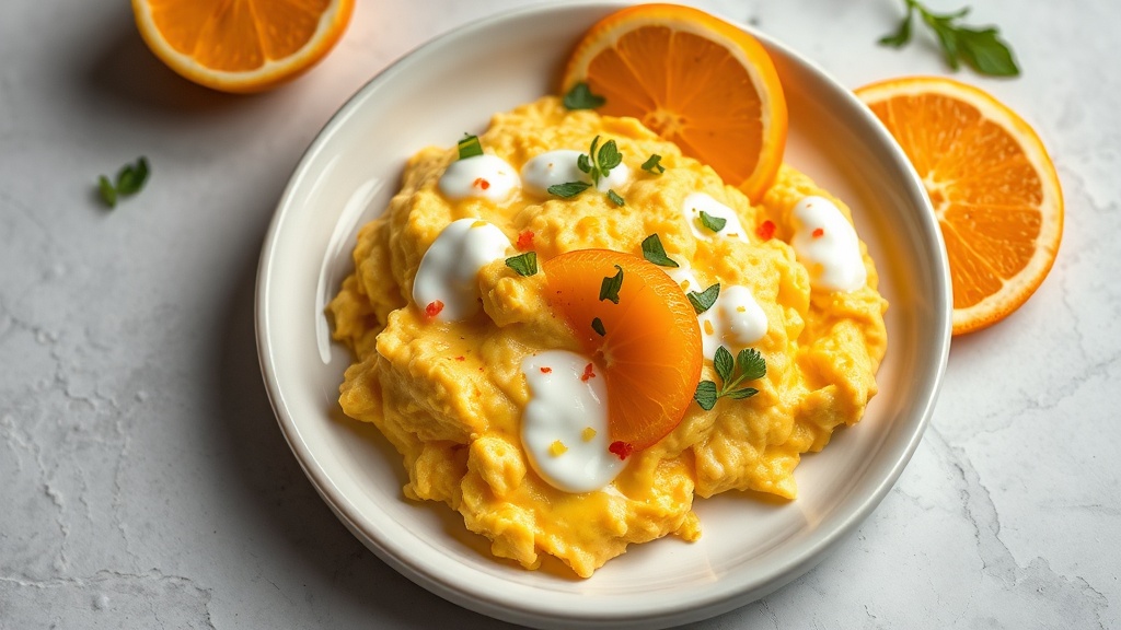 Orange Yogurt Scrambled Eggs with Citrus Zest