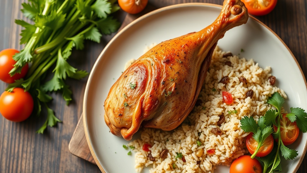 Oven Roasted Turkey Legs with Herbed Rice and Napa Cabbage