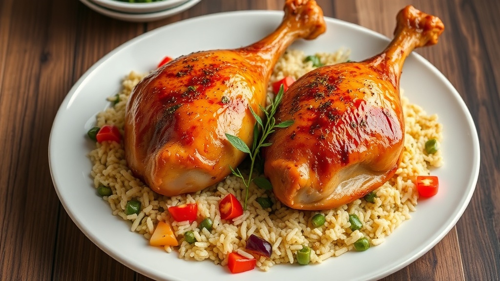 Oven Roasted Turkey Legs with Napa Cabbage and Herb Rice