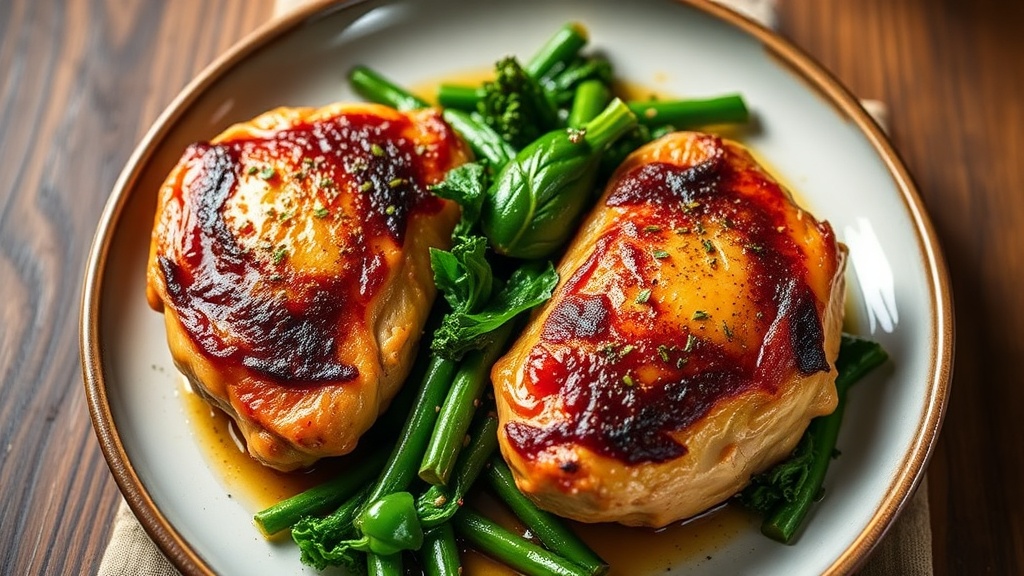 Pan-Seared Chicken Thighs with Sautéed Green Beans and Kale