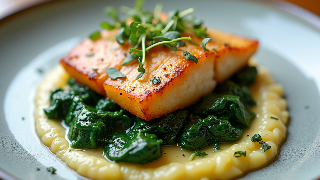 Pan-Seared Fish with Creamy Spinach and Potato Mash