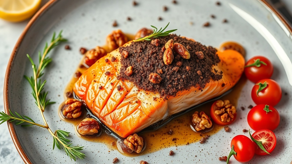 Pan-Seared Salmon with Walnut Chocolate Crust