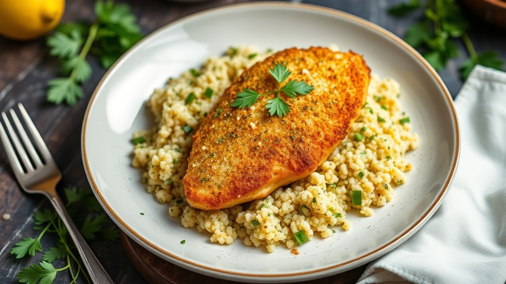 Parmesan Crusted Chicken with Lemon Herb Quinoa
