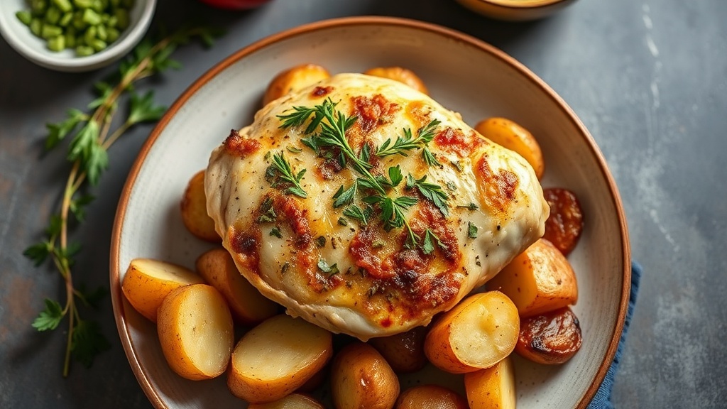 Parmesan Herb Chicken with Garlic Roasted Potatoes