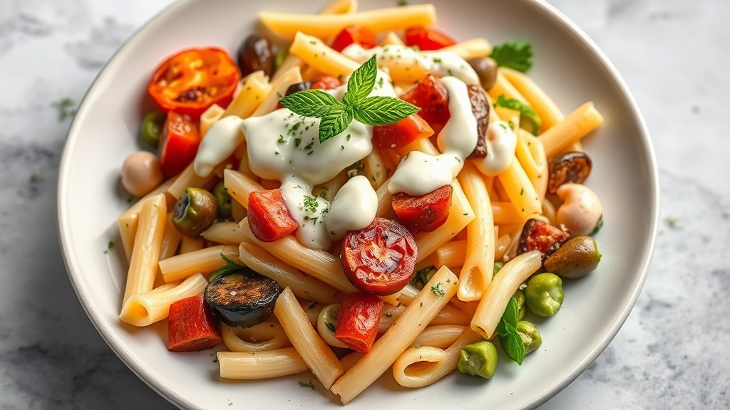 Pasta Salad with Garlic Mayonnaise and Roasted Vegetables
