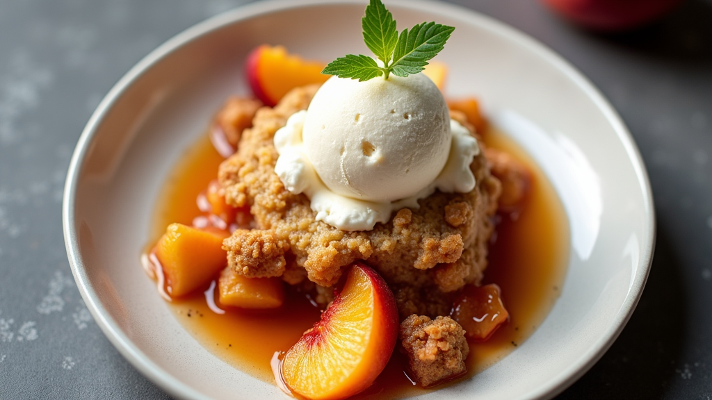 Peach Cobbler with Vanilla Bean Ice Cream