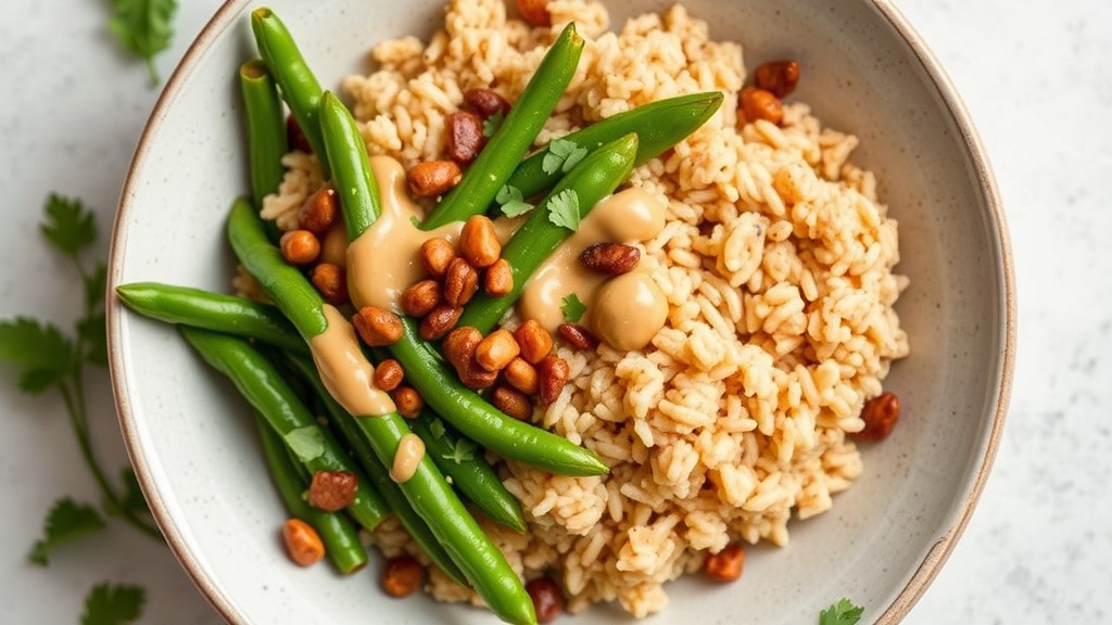 Peanut Butter Brown Rice Bowl with Green Beans