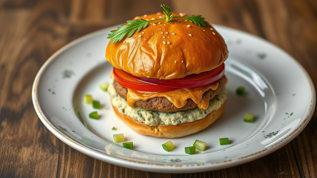 Peanut Butter Burger with Cucumber Mash