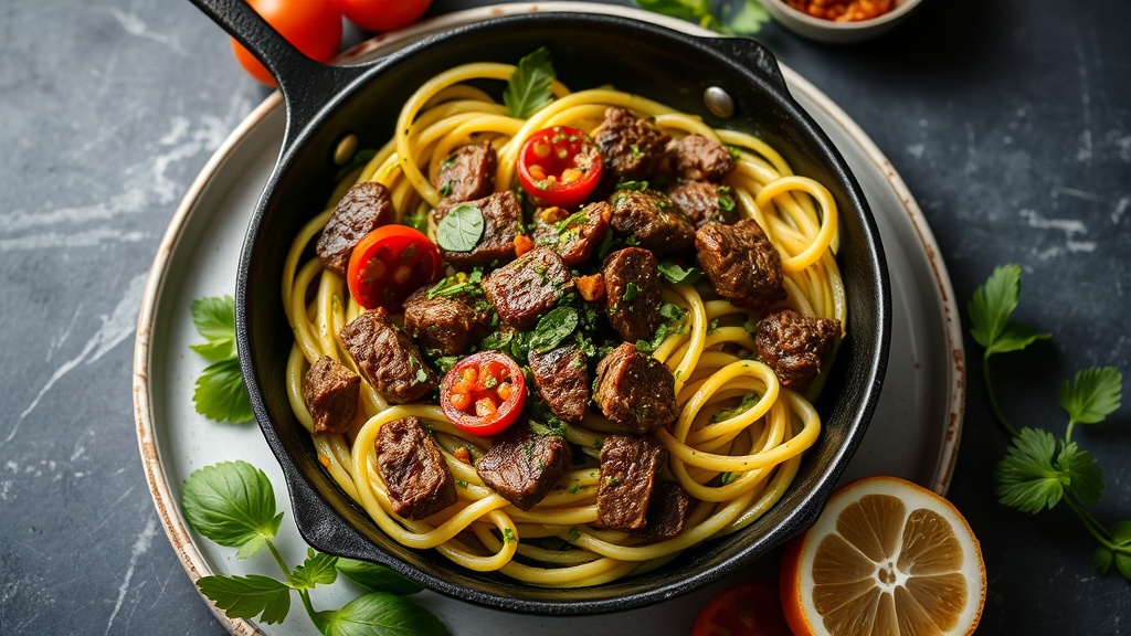 Pesto Beef Skillet with Zucchini Noodles