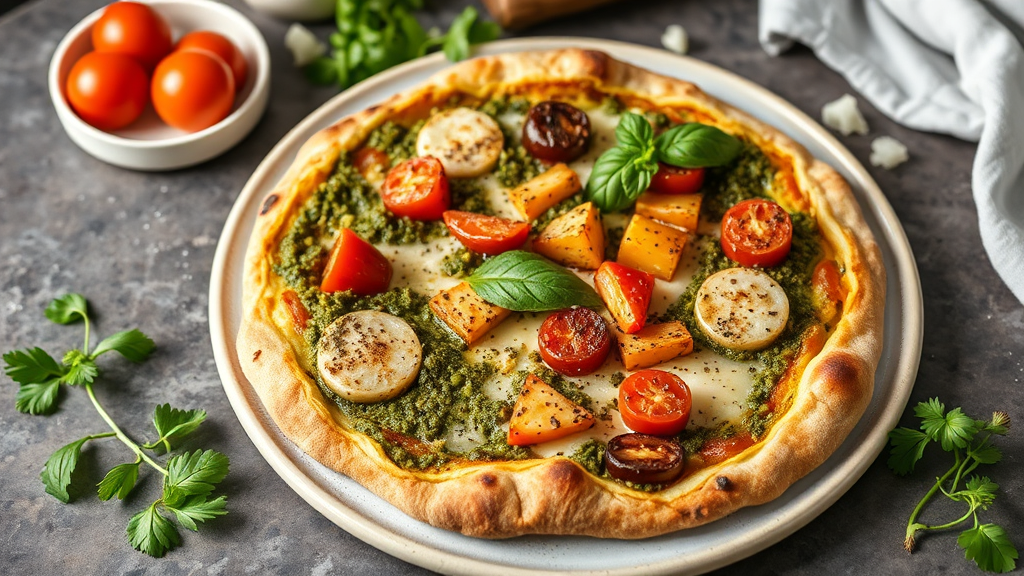 Pesto Pizza with Roasted Vegetables