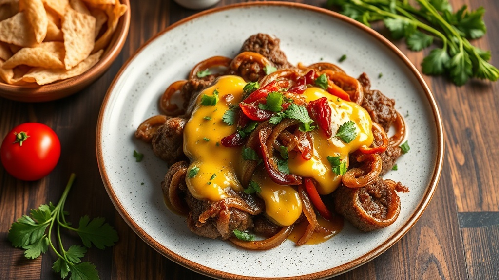 Philly Cheese Steak with Caramelized Onions and Peppers