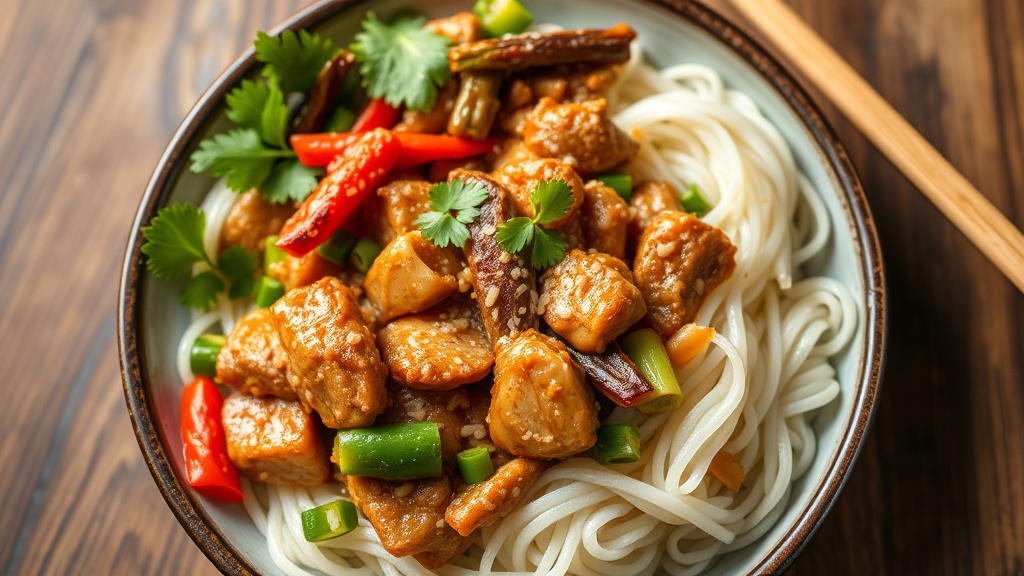Pork and Vegetable Stir-Fry with Rice Noodles