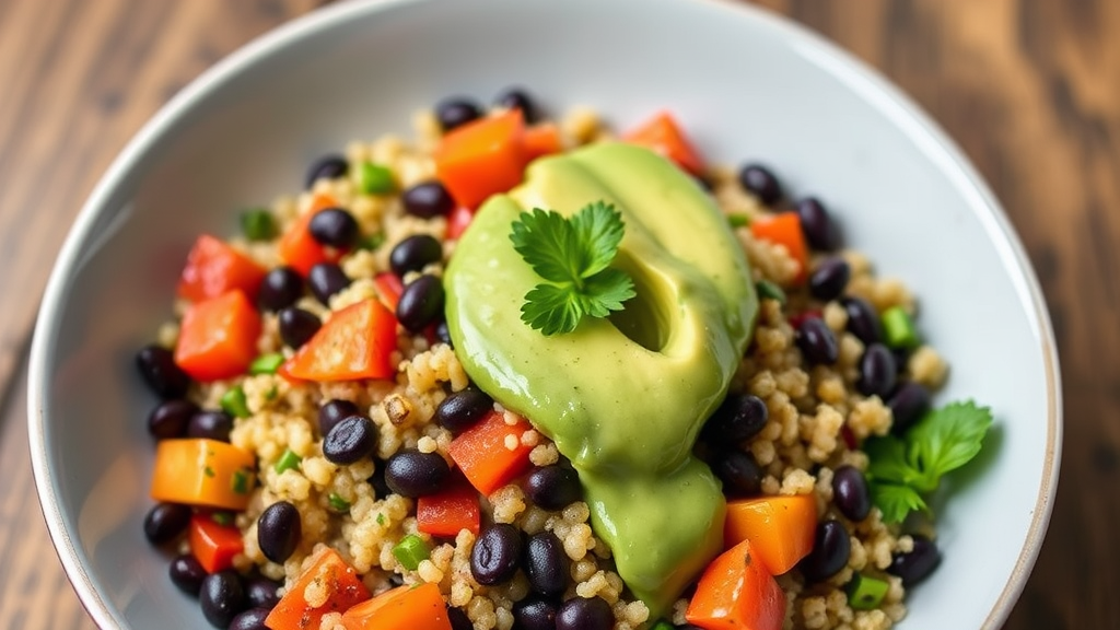 Quinoa & Black Bean Bowl with Avocado-Lime Dressing