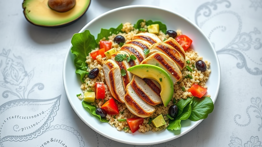 Quinoa Salad with Grilled Chicken and Avocado