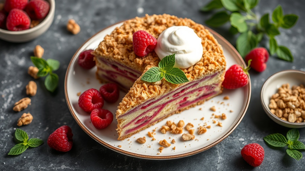 Raspberry Walnut Crunch Cake
