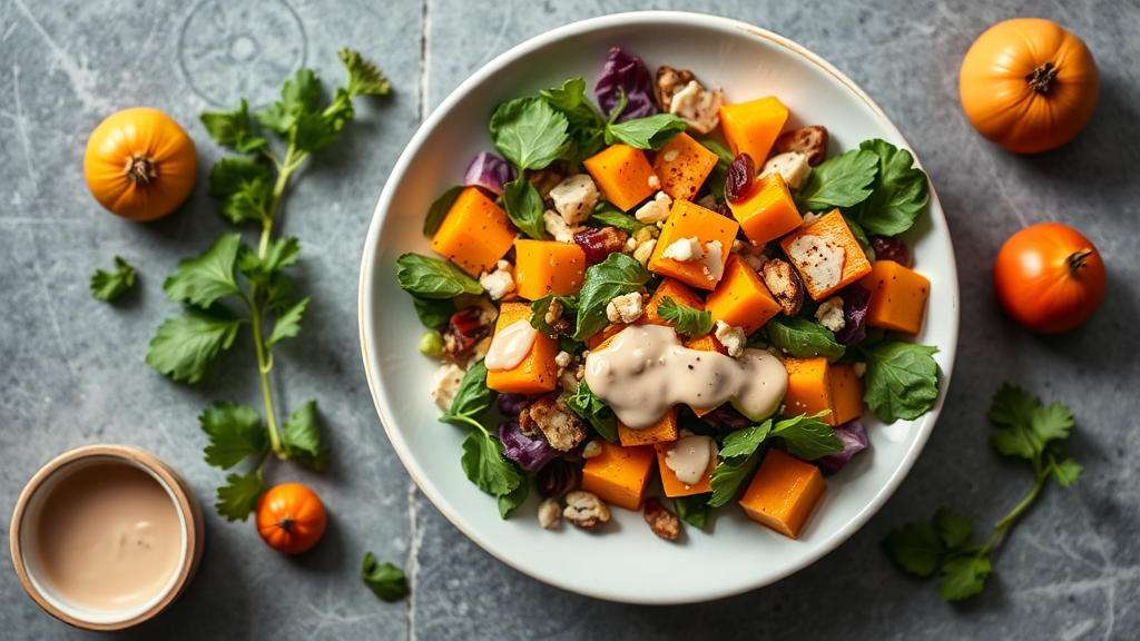 Raw Vegan Butternut Squash Salad with Maple Tahini Dressing