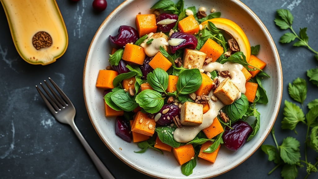 Raw Vegan Butternut Squash Salad with Maple Tahini Dressing