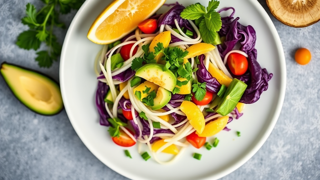 Raw Vegan Cabbage Salad with Avocado and Citrus Dressing