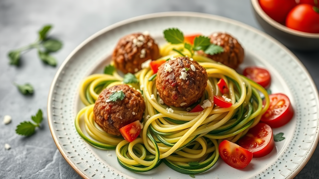 Raw Vegan Meatballs with Zucchini Noodles