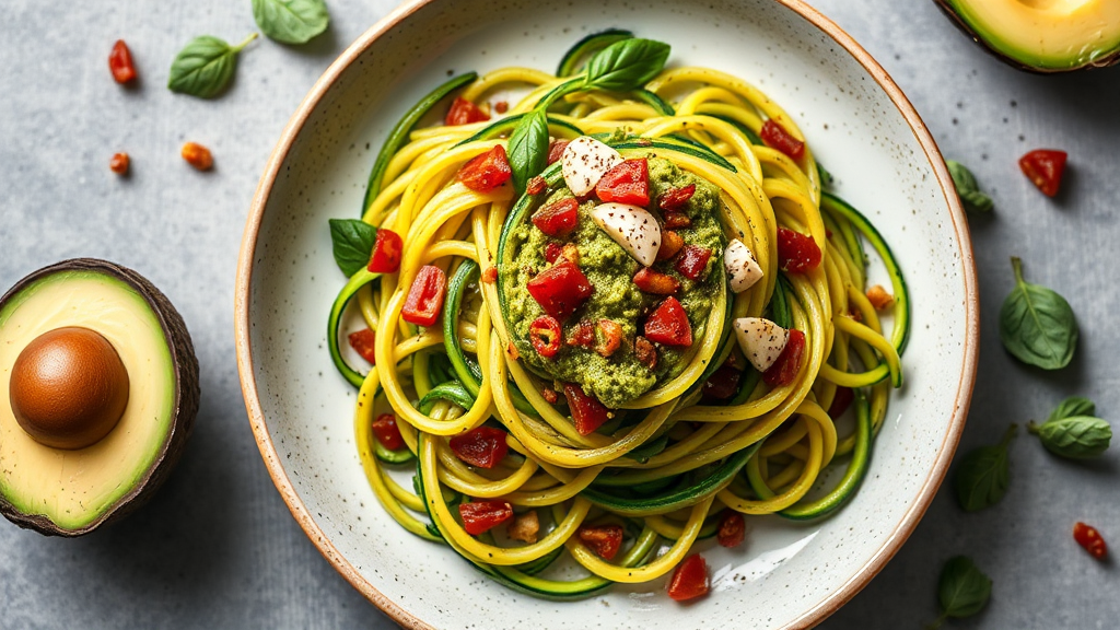 Raw Vegan Zucchini Noodles with Avocado Pesto