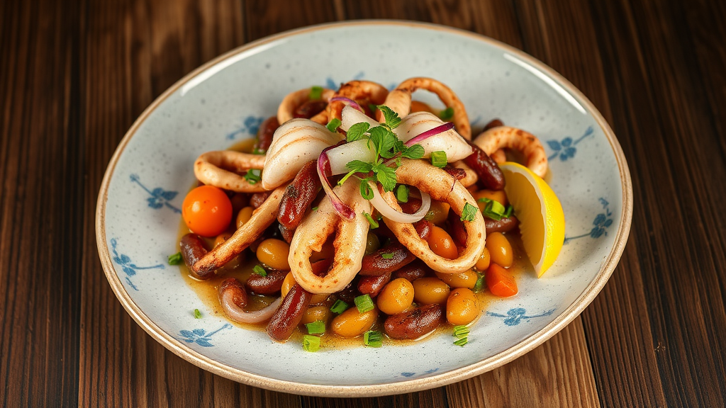 Refried Squid with Grilled Beans