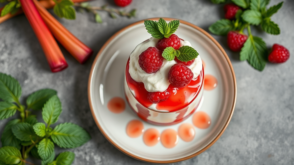Rhubarb Raspberry Thyme Mint Cream Dessert