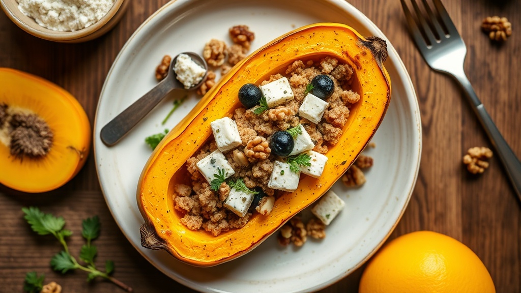 Roasted Delicata Squash with Blue Cheese and Walnut Crumble