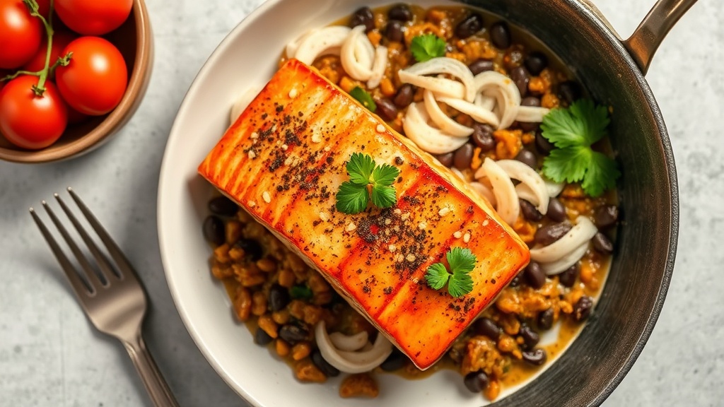 Salmon and Black Bean Marsala Skillet