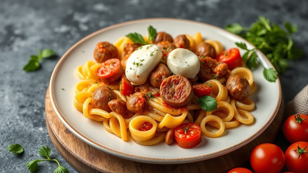 Sausage and Mozzarella Shell Pasta Bake