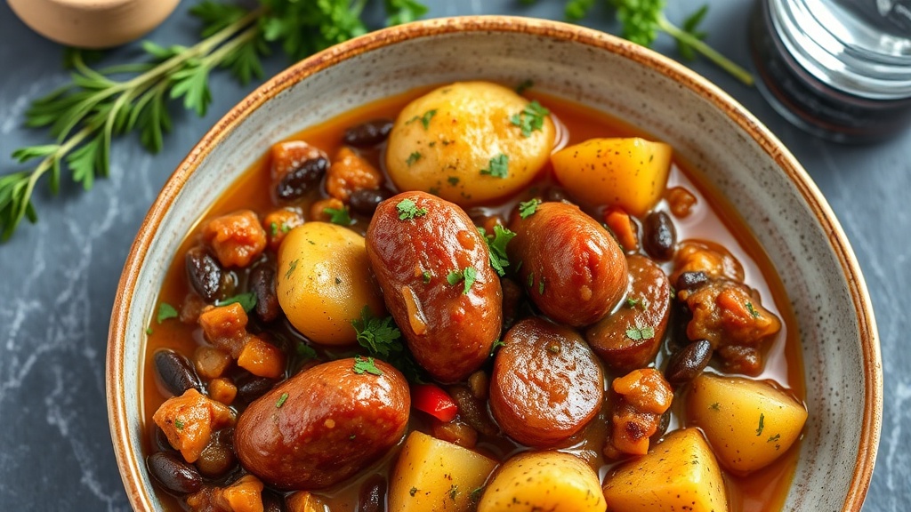 Sausage and Puy Lentil Stew with Herbed Potatoes