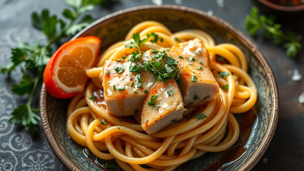 Sautéed Tuna Alfredo with a Sweet Glaze