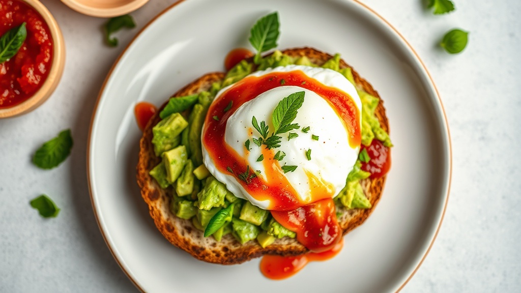 Savory Avocado Toast with Poached Egg and Spicy Tomato Jam