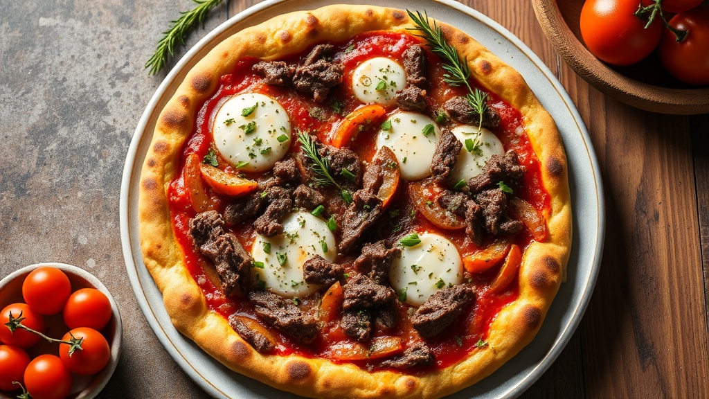 Savory Beef & Cheese Pizza with Fennel and Oregano