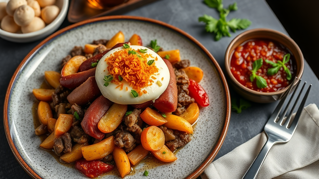 Savory Beef and Hot Dog Hash with Crispy Potato Topping