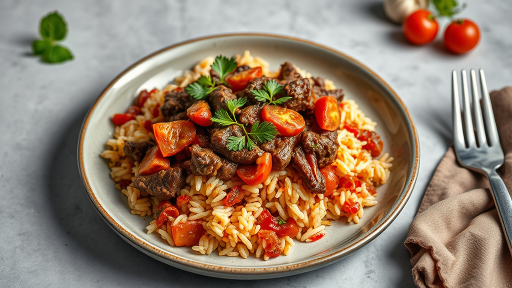 Savory Beef and Tomato Rice Bake