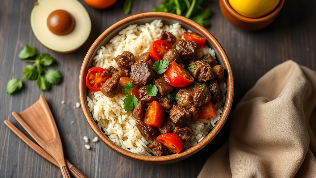 Savory Beef and Tomato Rice Bowl