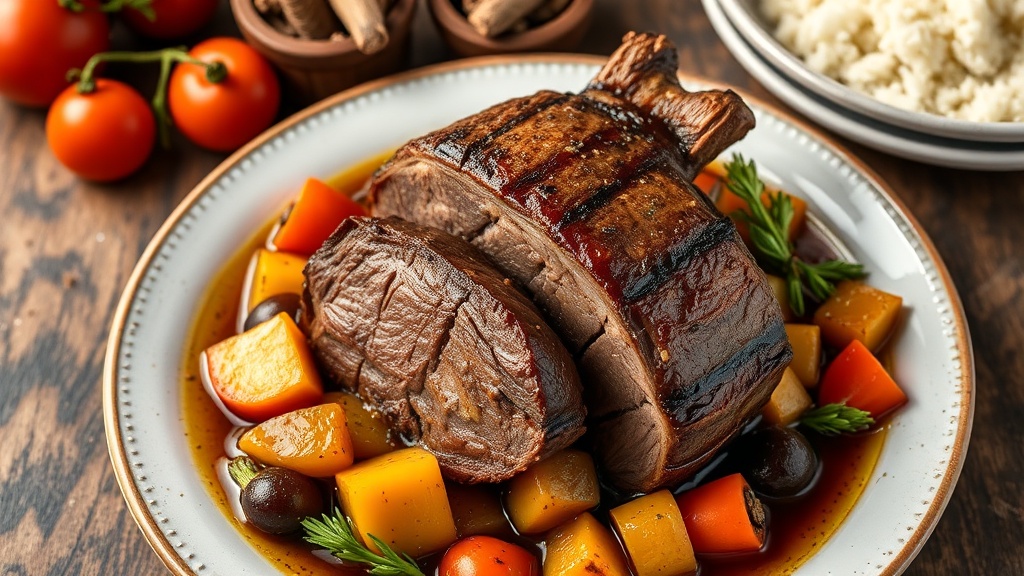 Savory Beef Roast with Mixed Vegetables and Beef Stock