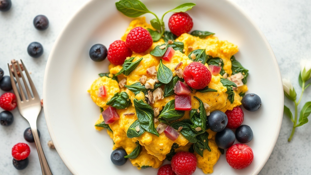 Savory Breakfast Scramble with Spinach and Berries