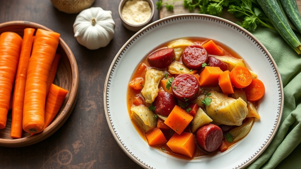 Savory Cabbage and Carrot Chicken Kielbasa Stew
