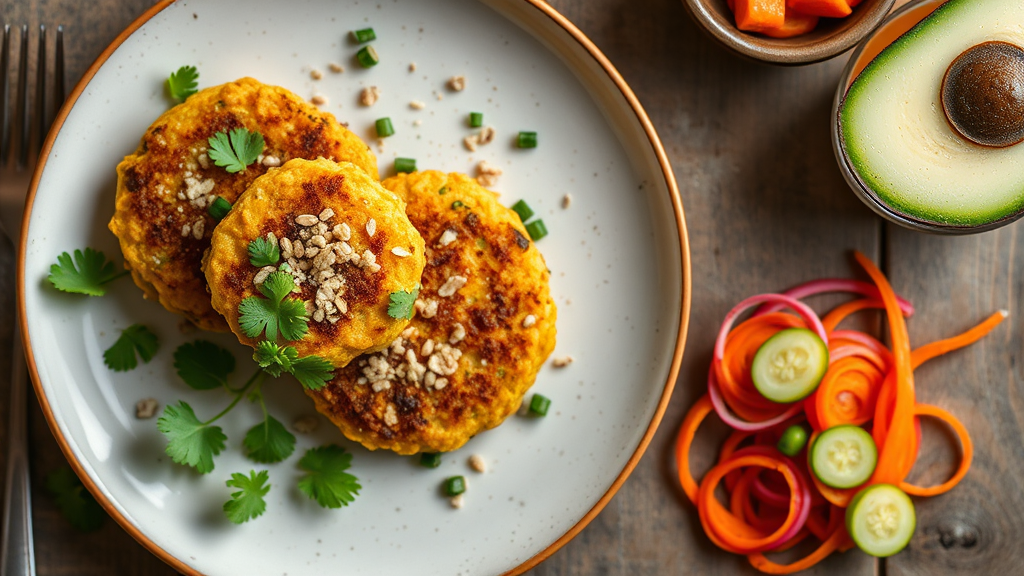 Savory Cassava and Oat Fritters with Carrot-Cucumber Salad