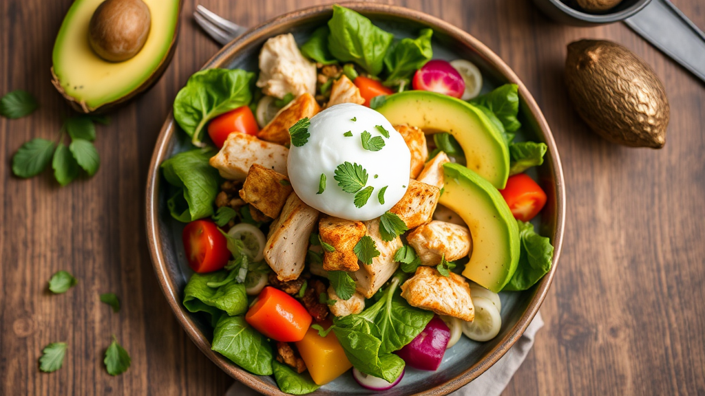 Savory Chicken and Avocado Salad with Coconut Sorbet