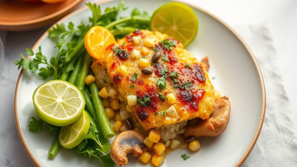 Savory Chicken and Corn Mushroom Crust Bake