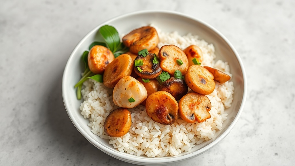Savory Chicken and Fried Mushroom Rice Bowl