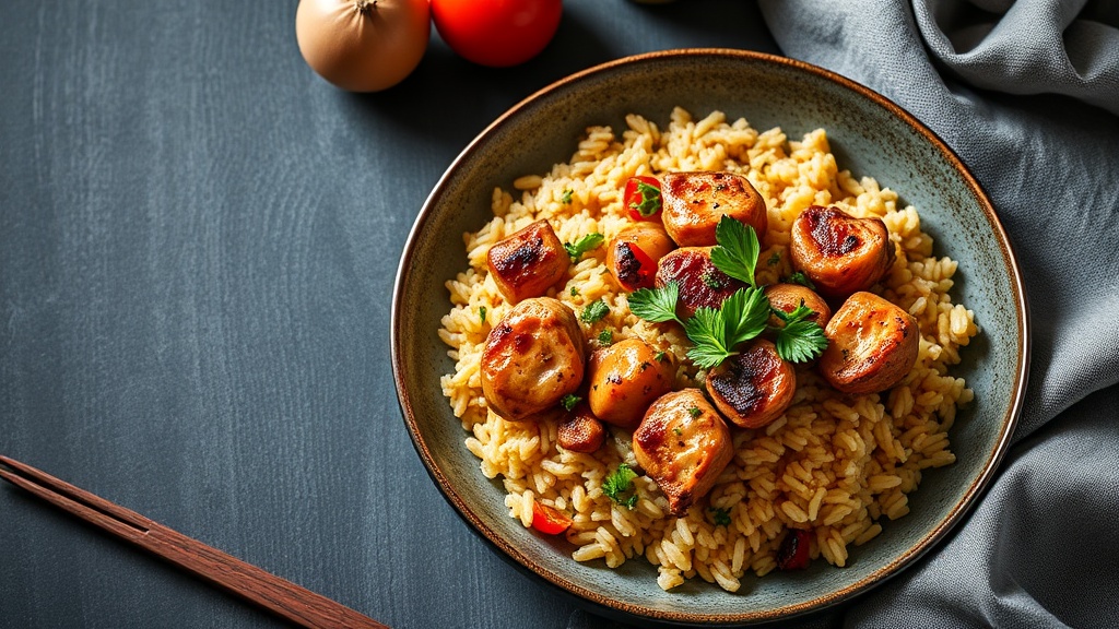 Savory Chicken and Pork Rice Bake