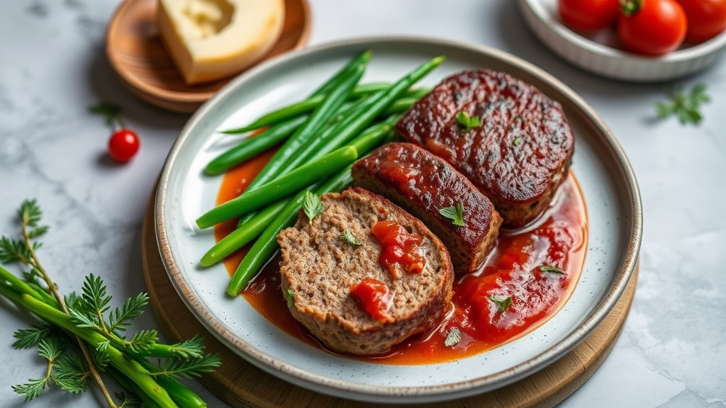 Savory Chicken Liver Meatloaf with Green Beans and Tomato Sauce