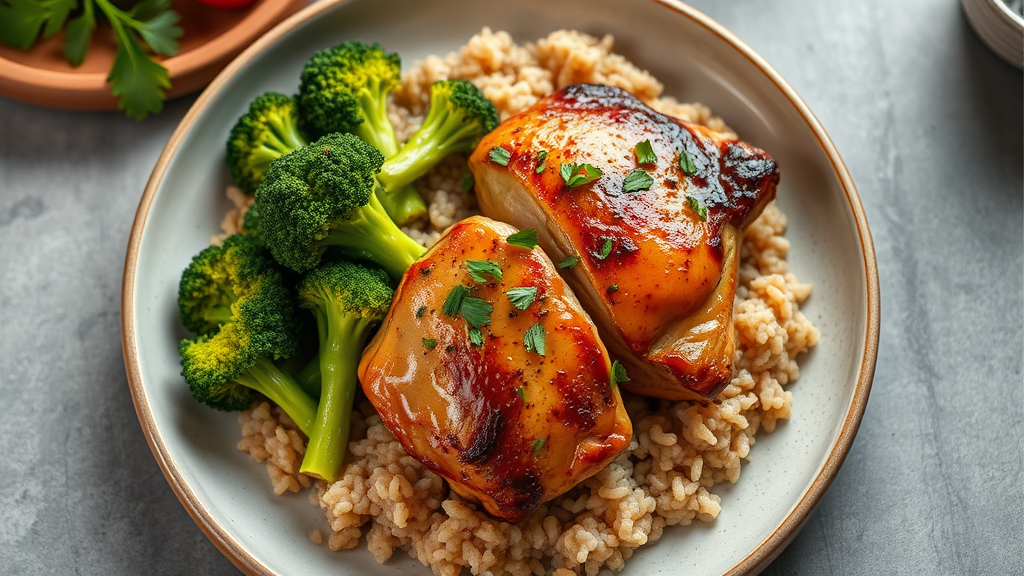 Savory Chicken Thighs with Broccoli and Brown Rice